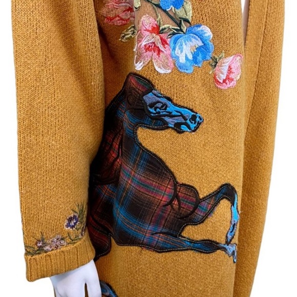 Aratta Silent Journey Cardigan Sweater Appliqué Horse Embroidered Open Front - Picture 3 of 12
